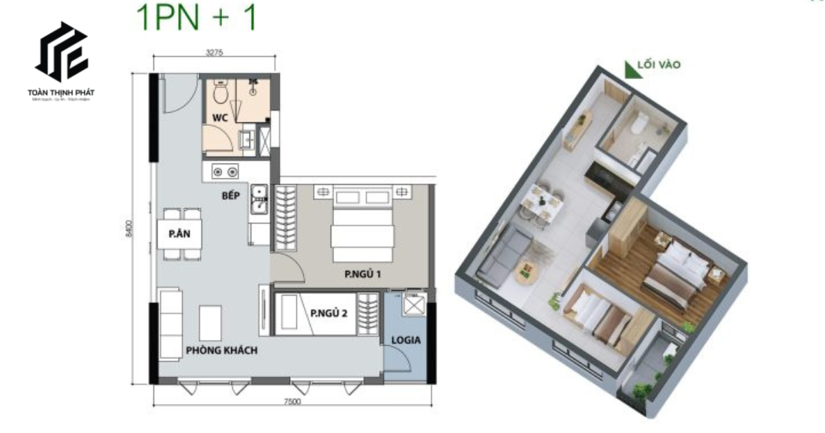 Thiết kế căn hộ 1PN+1WC Park 1-2