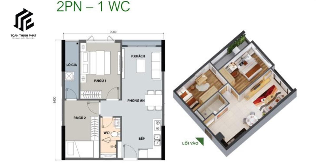 Thiết kế căn hộ 2PN+1WC Park 1-2