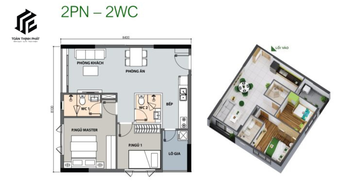 Thiết kế căn hộ 2PN+2WC Park 1-2